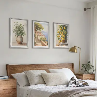 Conjunto de quadros para sala de estar flores num vaso e um mar de limões