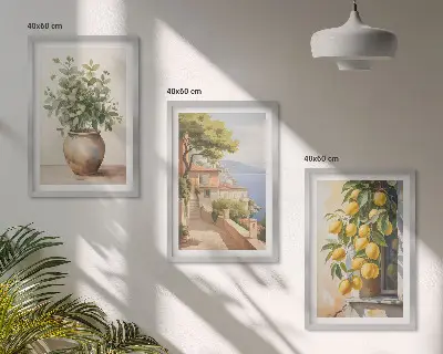 Conjunto de quadros para sala de estar flores num vaso e um mar de limões