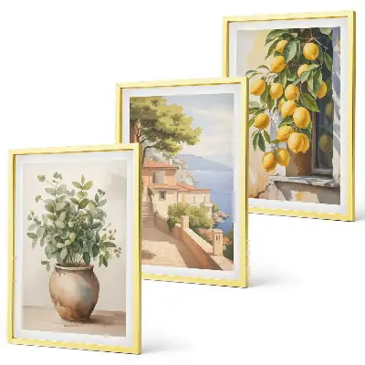Conjunto de quadros para sala de estar flores num vaso e um mar de limões