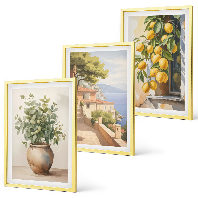 Conjunto de quadros para sala de estar Flores num vaso, um mar de limões