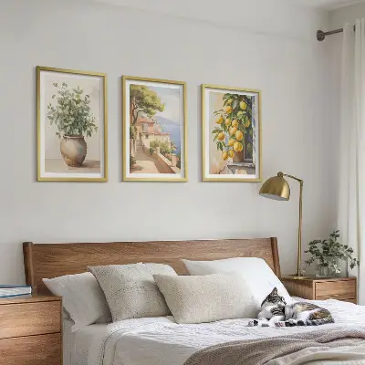 Conjunto de quadros para sala de estar flores num vaso e um mar de limões
