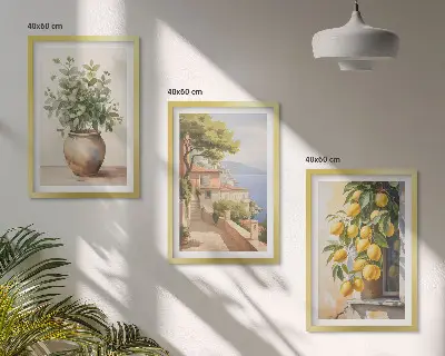 Conjunto de quadros para sala de estar flores num vaso e um mar de limões