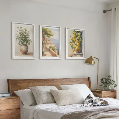 Conjunto de quadros para sala de estar flores num vaso e um mar de limões