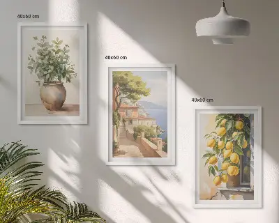 Conjunto de quadros para sala de estar flores num vaso e um mar de limões