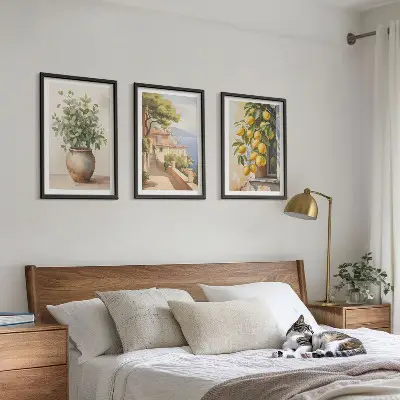 Conjunto de quadros para sala de estar flores num vaso e um mar de limões