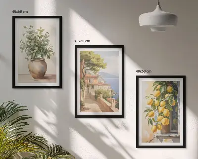 Conjunto de quadros para sala de estar flores num vaso e um mar de limões