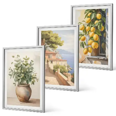 Conjunto de quadros para sala de estar flores num vaso e um mar de limões
