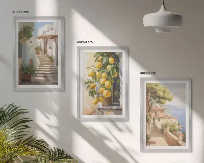 Conjunto de quadros decorativos modernos Lemon Streets com vista para o mar