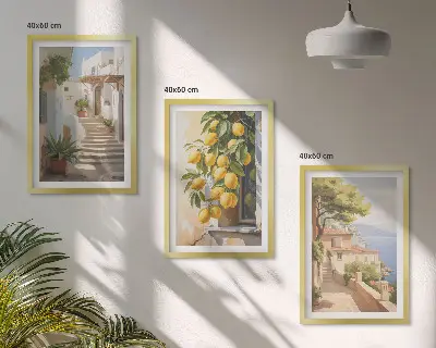 Conjunto de quadros decorativos modernos Lemon Streets com vista para o mar