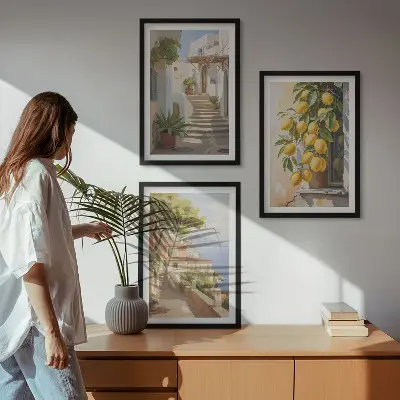 Conjunto de quadros decorativos modernos Lemon Streets com vista para o mar