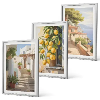 Conjunto de quadros decorativos modernos Lemon Streets com vista para o mar