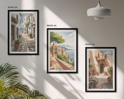 Conjunto de quadros para sala de estar Ruas, casas, plantas, vasos