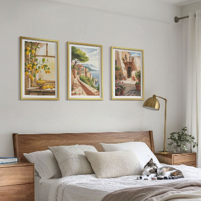 Conjunto de 3 quadros com moldura Frutas cítricas na cozinha da cidade litorânea