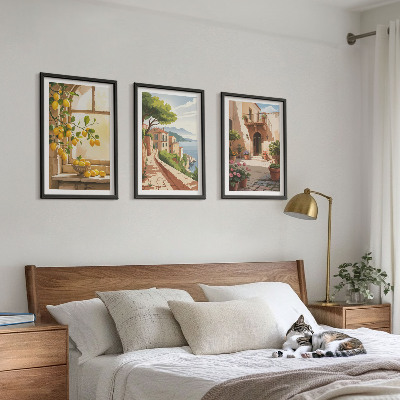 Conjunto de 3 quadros com moldura Frutas cítricas na cozinha da cidade litorânea