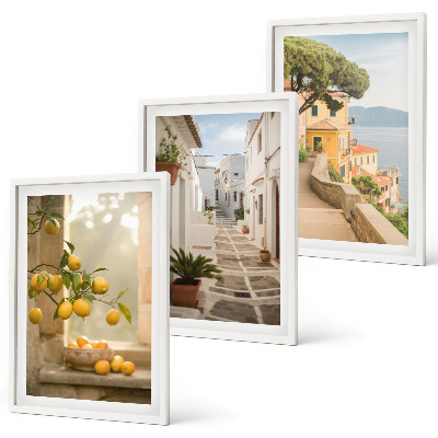 Conjunto de quadros para sala de estar Vista da janela com uma árvore cítrica