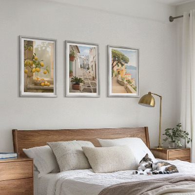 Conjunto de quadros para sala de estar Vista da janela com uma árvore cítrica