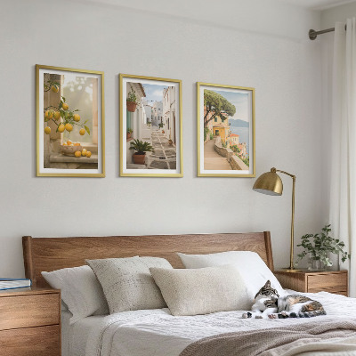 Conjunto de quadros para sala de estar Vista da janela com uma árvore cítrica