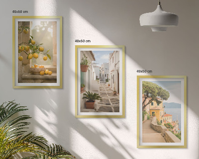 Conjunto de quadros para sala de estar Vista da janela com uma árvore cítrica