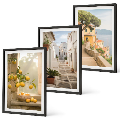 Conjunto de quadros para sala de estar Vista da janela com uma árvore cítrica