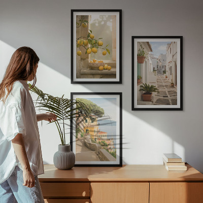 Conjunto de quadros para sala de estar Vista da janela com uma árvore cítrica