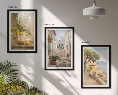 Conjunto de quadros para sala de estar Vista da janela com uma árvore cítrica