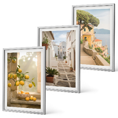 Conjunto de quadros para sala de estar Vista da janela com uma árvore cítrica