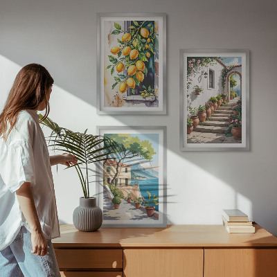Composição de quadros moderna Limões, flores, vista para o mar