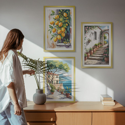 Composição de quadros moderna Limões, flores, vista para o mar