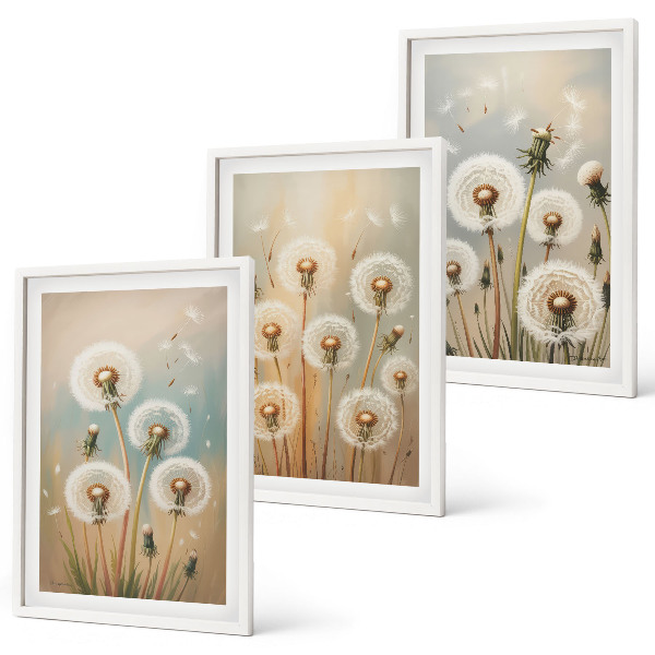 Conjunto de quadros para sala de estar flores de dente-de-leão em tons pastel
