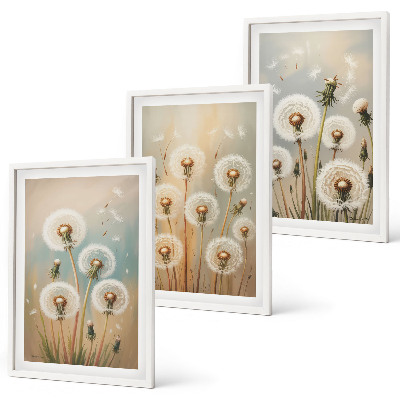 Conjunto de quadros para sala de estar flores de dente-de-leão em tons pastel