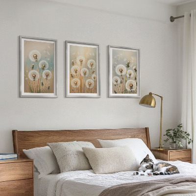Conjunto de quadros para sala de estar flores de dente-de-leão em tons pastel