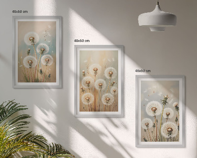 Conjunto de quadros para sala de estar flores de dente-de-leão em tons pastel