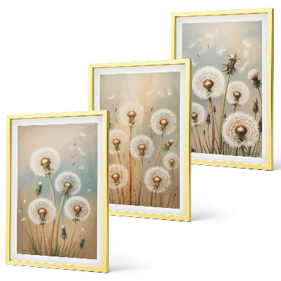 Conjunto de quadros para sala de estar flores de dente-de-leão em tons pastel