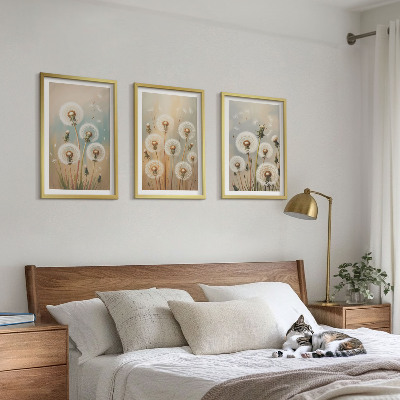 Conjunto de quadros para sala de estar flores de dente-de-leão em tons pastel