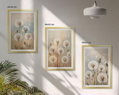 Conjunto de quadros para sala de estar flores de dente-de-leão em tons pastel