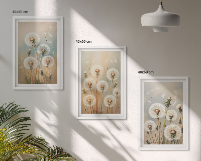 Conjunto de quadros para sala de estar flores de dente-de-leão em tons pastel