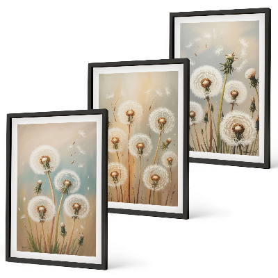 Conjunto de quadros para sala de estar flores de dente-de-leão em tons pastel