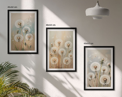 Conjunto de quadros para sala de estar flores de dente-de-leão em tons pastel