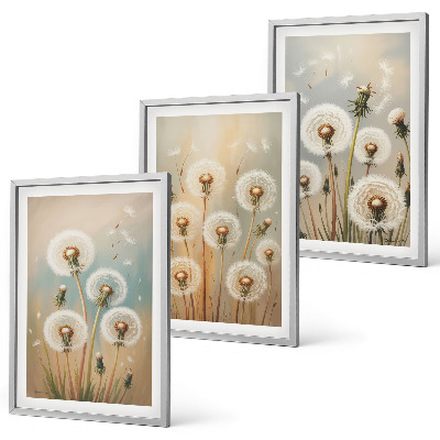 Conjunto de quadros para sala de estar flores de dente-de-leão em tons pastel