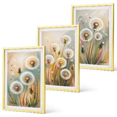 Composição de quadros moderna flores de dente-de-leão gramíneas em tons pastel