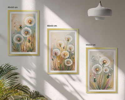 Composição de quadros moderna flores de dente-de-leão gramíneas em tons pastel