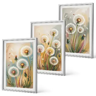 Composição de quadros moderna com flores de dente-de-leão e gramíneas em tons pastel