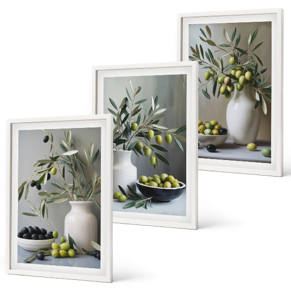 Conjunto de quadros para sala de estar Azeitonas em vasos cinzentos