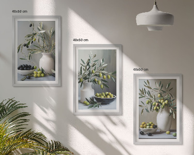 Conjunto de quadros para sala de estar Azeitonas em vasos cinzentos