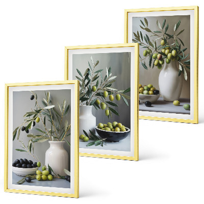 Conjunto de quadros para sala de estar Azeitonas em vasos cinzentos