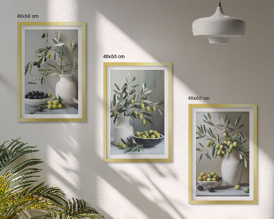 Conjunto de quadros para sala de estar Azeitonas em vasos cinzentos