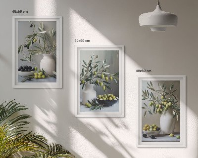 Conjunto de quadros para sala de estar Azeitonas em vasos cinzentos