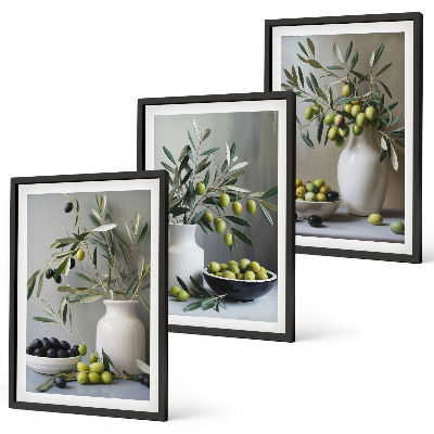 Conjunto de quadros para sala de estar Azeitonas em vasos cinzentos