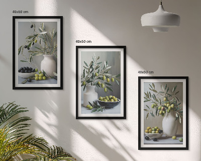 Conjunto de quadros para sala de estar Azeitonas em vasos cinzentos