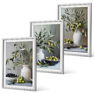 Conjunto de quadros para sala de estar Azeitonas em vasos cinzentos